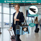 PetAmi Airline Approved Pet Carrier for Cats & Small Dogs, Soft Sided TSA Travel Carrier Bag with Sherpa Bed, Breathable Mesh Ventilation, Collapsible Bowl, Fits Under Seat, Up to 18 lbs, Small Blue