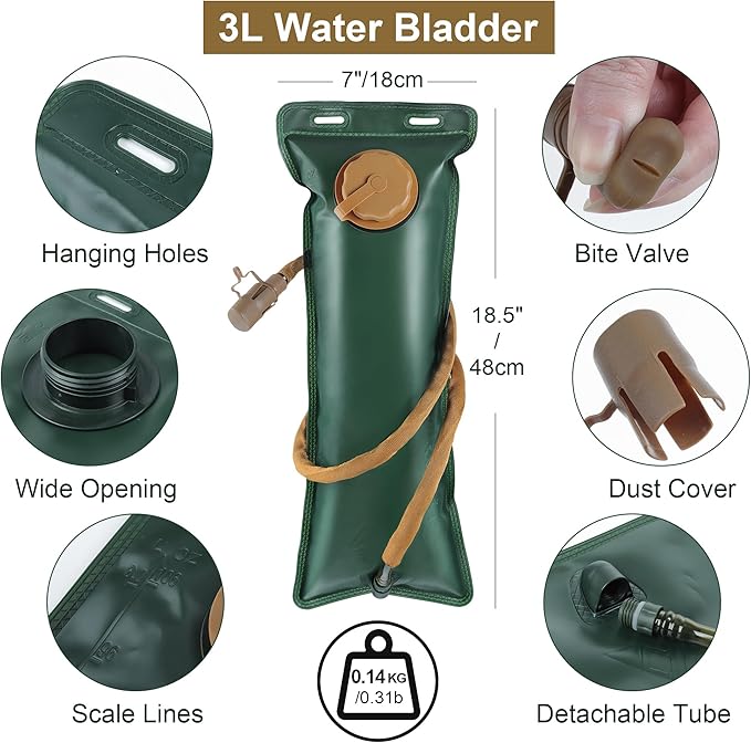 3L Water Backpack for Hiking, Water Hydration Backpack for Running, Tactical Hydro Backpack with 3L Water Bladder, Hydration Packs for Festivals Rave