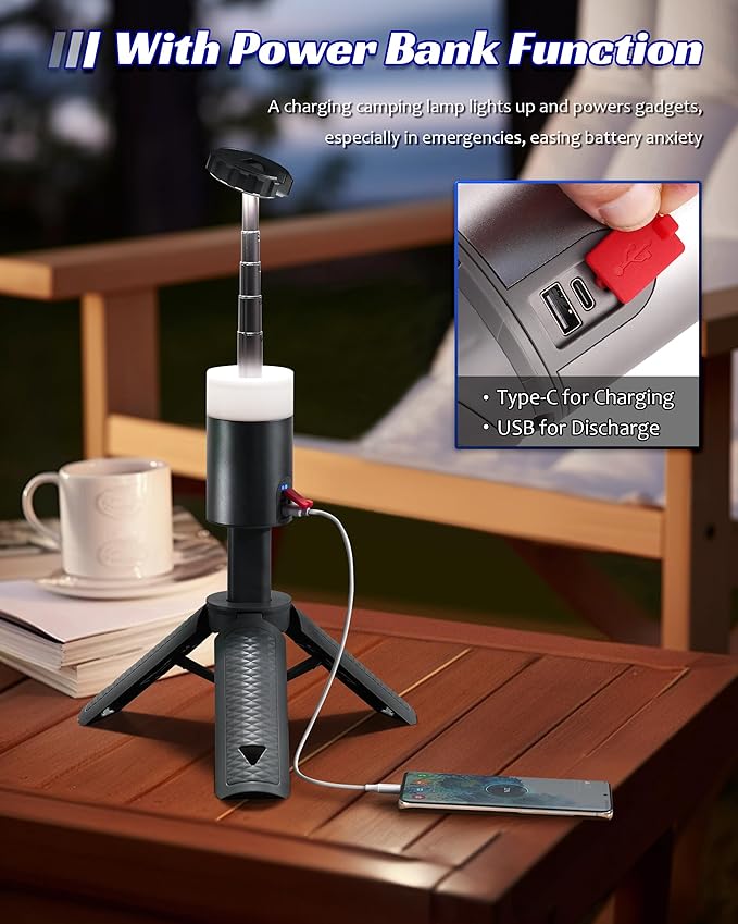 Telescopic Camping Light, 6800mAh Camping Lantern with Remote, Rechargeable Camping Lights with Power Bank, Emergency Solar Lights Portable for Camp, Waterproof Hiking Lantern for Outdoor