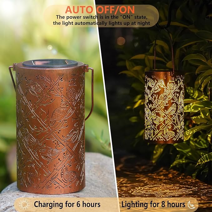 Solar Cardinal Lanterns Outdoor Hanging Decor Lantern,Waterproof Hollow Out Metal Decorative Garden Light,Graceful Decoration for Patio,Yard,Landscape,Walkway,Festival