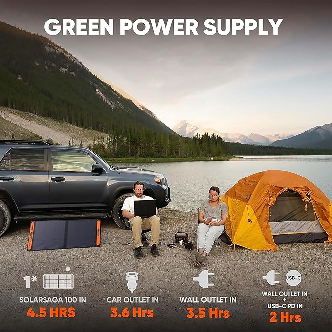 Jackery Solar Generator 300, 293Wh Backup Lithium Battery with 1XSolar Panel SolarSaga 100W, 110V/300W Pure Sine Wave AC Outlet for RV Outdoors Camping Travel Blackout