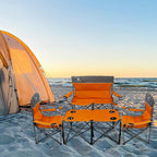 Camping Chair Set of 3, Outdoor Folding Camping Chairs for Heavy People with Cup Holder & Carry Bag,Collapsible Chair Include One Sofa Chair and Two Single Chair,Support up to 500lbs