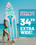 Inflatable Paddle Board 11 '* 34 "* 6" Extra Wide Sup Board, 420lb Capacity Paddle Board for Adults, Suitable for Sea and Lakes, 2+1Family Board