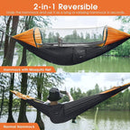 G4Free Large Camping Hammock with Mosquito Net 2 Person Pop-up Parachute Lightweight Hanging Hammocks Tree Straps Swing Bed for Outdoor Backpacking Backyard Hiking