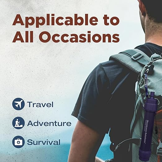 Membrane Solutions Water Filter Straw S2, NSF/ANSI 42&372&401 Certified, 4-Stage 0.1 μm Portable Water Purifier with Replaceable Filter, 5,000L Capacity for Camping, Hiking, Survival and Emergency- 1P