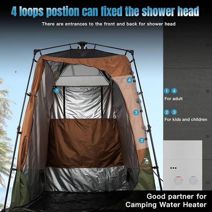 Camping Shower Tent Deluxe Changing Room Easy Set Up Privacy Shelter,Large Toilet Tent with Floor Drain Design for Beach, Camping,Hiking with Stakes and Ropes for Stability