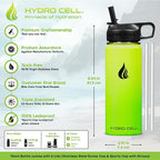 HYDRO CELL Stainless Steel Insulated Water Bottle with Straw - For Cold & Hot Drinks - Metal Vacuum Flask with Screw Cap and Modern Leakproof Sport Thermos for Adults (Neon 18oz)