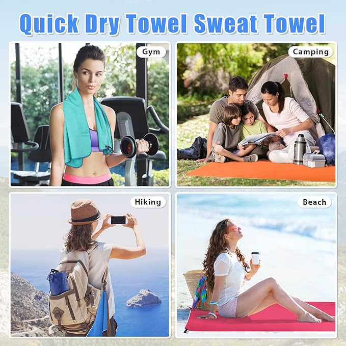 Sfee 2 Pack Microfiber Travel Towel, Quick Dry Towel Camping Towel Large Beach Towel Super Absorbent Compact Lightweight Sports Gym Towels for Beach, Gym, Hiking, Pool, Backpacking, Bath, Yoga