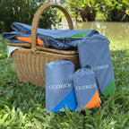 Pocket Beach Blanket Medium Foldable Picnic Mat Portable Lightweight Camping Tarp Tent Blankets Washable Rug Quick Dry Compact Beach Mats Hiking Outdoor Essentials (Gray/Orange 78"*83"/6.56ft×6.89ft)