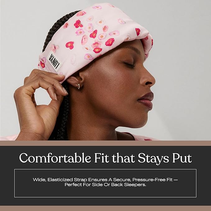 Lunya Washable Silk Sleeping Mask – Thermoregulating Mulberry Silk, Light Blocking and Comfortable Fit – Sleep Mask for Women and Men with Box – California Poppy – Small