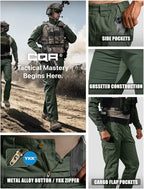 CQR Men's Flex Ripstop Tactical Pants, Water Resistant Stretch Cargo Pants, Lightweight EDC Hiking Work Pants