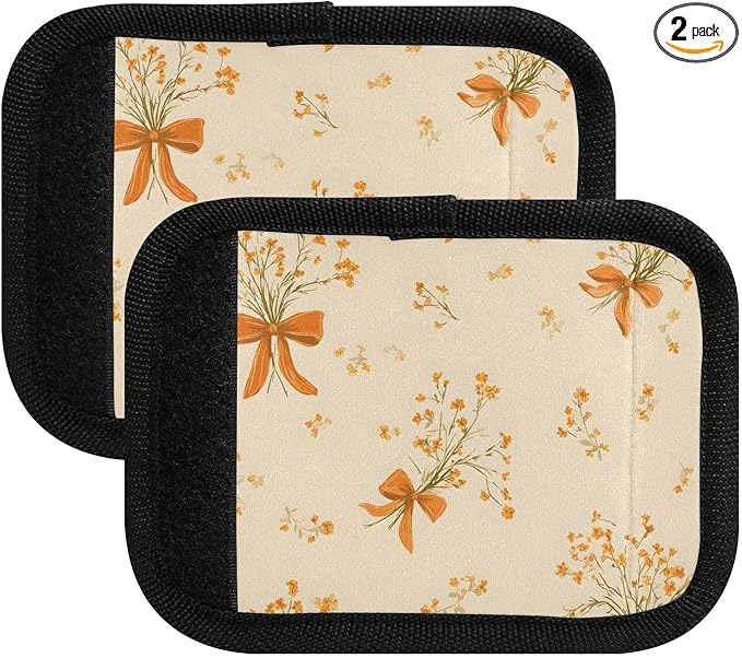 Fall Orange Bow Floral Luggage Handle Wrap for Suitcase Luggage Tags Handle Covers Identifiers Soft Decorations Travel Accessories 2 Pack