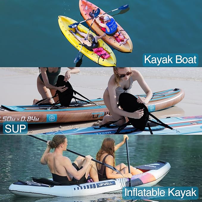 UPWELL Universal Kayak Seat with Detachable Storage Bag & 4 Adjustable Strap, Paddle Board Seat with Memory Foam Padded and Backrest for Kayak, Canoe, Sup