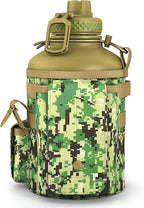 Combat Canteen - 64oz Insulated Water Bottle with Paracord Handle, Stainless Steel Water Jug with Rugged Pockets for Keys, Wallet & Phone - Green Digital