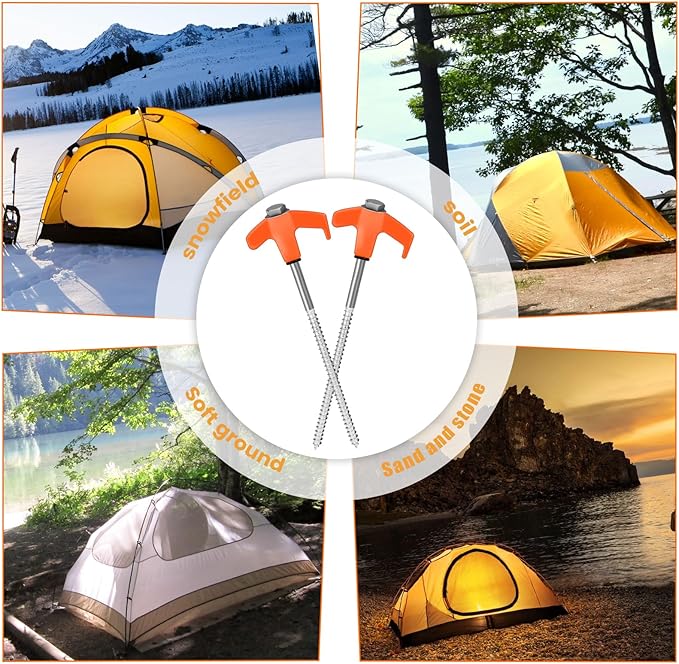 20 Pack 8" Screw in Tent Stakes Heavy Duty- Ground Anchors Screw- Tent Pegs Camping Stakes- Hex Pegs Drillable Tent Stakes and Hexagon Head Drive and Storage Box (Orange)