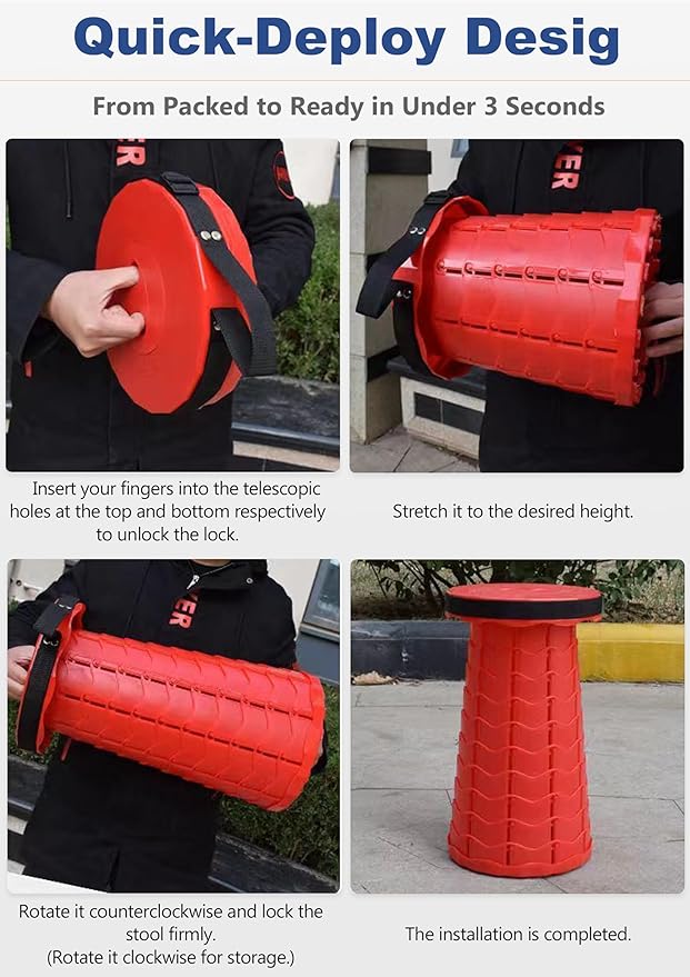 Wind Tour Portable Foldable Telescoping Stool Lightweight Collapsible Stool Retractable for Adults Outdoor Fishing Hiking Travel BBQ (Red)