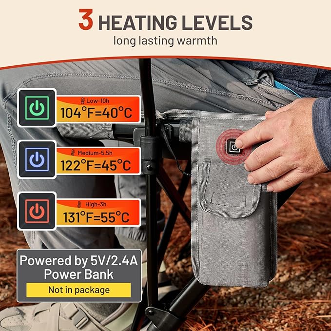 TIMBER RIDGE Oversized 2 Pack Heated Camping Chair for Outdoor Sports, High Back Padded Lawn Chair for Adults Support Up to 500lbs with Cup Holder, Side Pocket(Power Bank not Included)