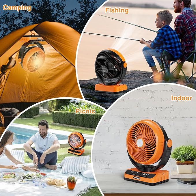 40000mAh Battery Operated Camping Fan - 136H Max Cooling, Rechargeable Battery Powered Oscillating Floor Fan with Charger, Remote & Hook, Portable for Tent Outdoor Patio Garage Hurricane Power Outage