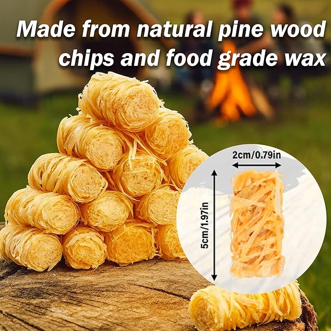 Fire Starters – 50 Natural Fire Starter Pieces for Fireplace, Wood Stove, Campfire, BBQ, Pizza Oven, Fire Pit & Smoker – Safe Charcoal Starters for Grill & Pellet Stove