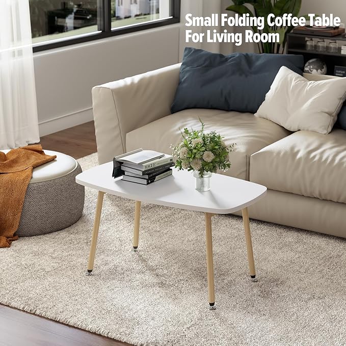 WOHOMO Folding Coffee Table White Small Coffee Tables for Living Room Portable Simple Modern Center Table for Small Spaces, No Assembly, 31.5 * 15.7 * 17.7IN, White Htp
