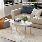 WOHOMO Folding Coffee Table White Small Coffee Tables for Living Room Portable Simple Modern Center Table for Small Spaces, No Assembly, 31.5 * 15.7 * 17.7IN, White Htp
