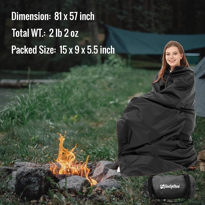 4-in-1 Large Camping Blankets - Waterproof, Windproof Fleece Outdoor Blankets for Stadium, Sports, Car, Concert - 81"x57", Portable (Dark Gray)