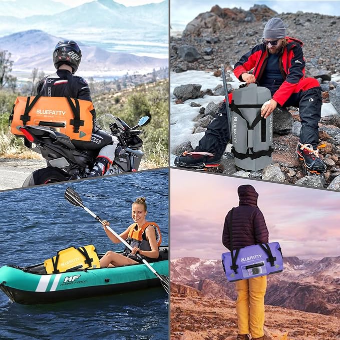 Waterproof Motorcycle Duffel Bag Roll Top Dry Duffel Bag with Quick-fixed Straps for Rafting, Boating, Kayaking, Travel, 50L(Army Green)