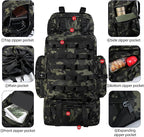 70L/100L Camping Hiking Backpack with Rain Cover, Expandable Large Military Tactical Backpack, Waterproof Molle Racksack Travel Backpacking Daypack for Climbing Trekking (Black CP)