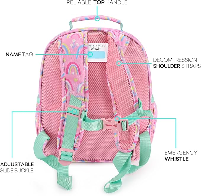 mibasies Girls Backpack 5-8: Lightweight Kids Backpacks for Girls - Girl Bookbag for Elementary School - Rainbow Pink