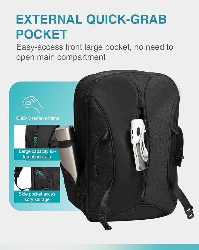 TSA-Friendly Travel Backpack with Laptop Compartment, 30L Carry-On Backpack for Men & Women, 180° Lay-Flat Design, Waterproof & Durable 1000D Oxford, Fits 15.6" Laptop