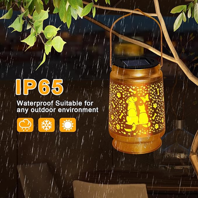 Cat & Dog Solar Lantern Outdoor, yeuago Waterproof Garden Lights with Paw Prints - Memorial Gifts for Pet Lovers, Christmas Decor for Backyard, Patio