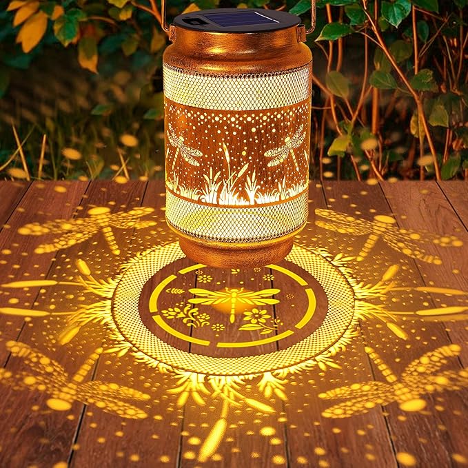 Dragonfly Solar Lanterns Outdoor Waterproof with Shepherd Hook, Birthday Gifts for Women Mom Grandma, Metal Solar Hanging Lights Garden Decor for Outside Yard Patio Pathway Backyard Porch