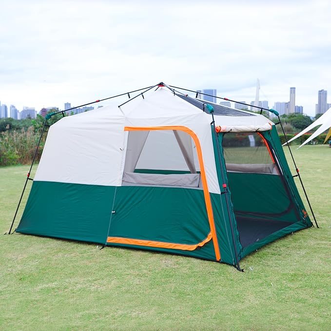 KTT Instant Tent 6 Person(C),Large Family Cabin Tents,Automatic Tent Build Quickly in 60S,2 Rooms,2 Top Windows,3 Doors and 3 Windows with Mesh,Waterproof,Big Tents for Outdoor,Picnic,Camping