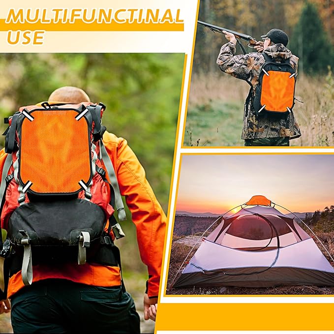 4 Pcs Blaze Orange Safety Panel with Reflective Strips, 12'' x 9'', High Visibility Hunting Mesh Tent Backpack Cover Safety Panel for Outdoors Field Hiking Camping Biking Traveling