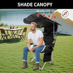 Portable Camping Chair with Canopy Shade- Folding Camping Lounge Chair with Cup Holder & Side Pocket for Outdoor Camping, Fishing, Beach - Support 330 LBS (Black)