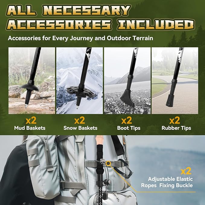 Trekking Poles Aviation Grade Aluminum Alloy-Strong Lightweight Collapsible Walking Sticks for Hiking Poles for Women, Men,Seniors in The 4 Season,All-Terrain,2pc Per Set