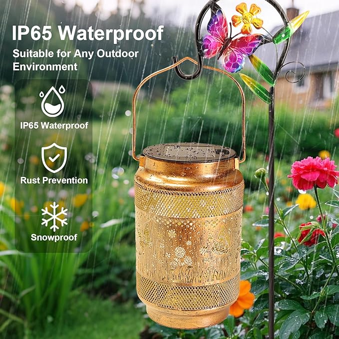 Butterfly Solar Lanterns Outdoor Waterproof with Shepherd Hook, Birthday Gifts for Women Mom Grandma, Metal Solar Hanging Lights Garden Decor for Outside Yard Patio Pathway Backyard Porch