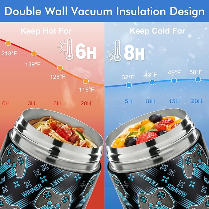 12oz 2 Pack Insulated Food Jar Set for Kids Soup Thermo Hot Food Lunch Container Wide Mouth Leak Proof Stainless Steel Vacuum Bento Box for School Office Travel Outdoors