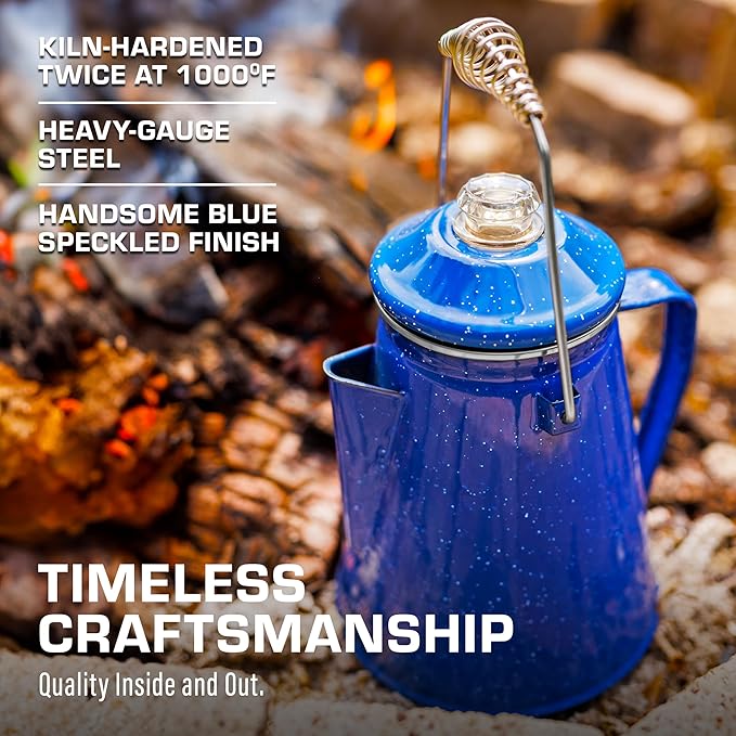 COLETTI Classic Percolator Coffee Pot — The Most Nostalgic Camping Coffee Pot, Now Modernized [Blue Enamel, 12 Cup]