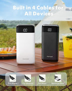 2 Packs Portable Chargers with Built in Cables, 2PCS Slim 10000mAh Travel Essentials Battery Pack 6 Outputs 3A Power Banks for iPhone Samsung Pixel LG Moto iPad