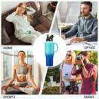 40 oz Insulated Water-Bottle that fits in Cup Holder - Cold 48h/Hot 24h, Stainless Steel Tumblers with Lids and Straws & Bottle Sleeve, Leak Proof Metal Flask Cup, Travel Coffee Tumbler with Handle