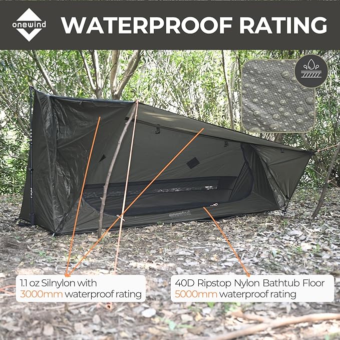 onewind Ultralight One Person Bivy Tent, Backpacking Tent for Single Person Waterproof Silnylon Lightweight for Camping Backpacking Hiking, NO Trekking Pole