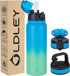 Oldley Insulated Water Bottle 20oz Water Bottles with Straw, Stainless Steel Water Bottle with 3 Lids, Double Wall Vacuum Bottles for Adult Kids, Sports Bottles for School Travel, Tropical Rainforest