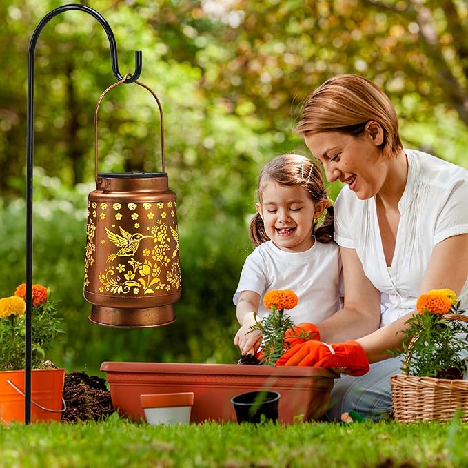 Hummingbird Solar Lanterns Outdoor Waterproof Garden Decor Mothers Day Gifts for Mom Women Birthday Gifts Ideas Metal Bird Decorative LED for Patio Pathway Landscape Walkway Terrace Balcony Lawn Yard