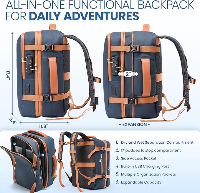 Fanwoli Vacuum Travel Backpack, Carry On Luggage with TSA Lock & Anti Theft Zipper, Expandable Airback with Compression Pump, Waterproof Laptop Bag Ideal for Flight & Business