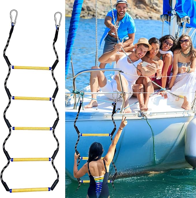 Heavy Duty 5-Step Boat Rope Ladder – 400lbs Capacity, Extra-Long Design for Easy Boarding. Perfect for Inflatable Boats, Fishing Boats, Kayaks, Motorboats, and Canoes. Ideal for Safe Marine Use