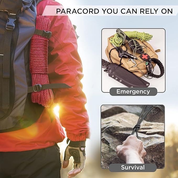 TECEUM 5/32" Paracord Rope 1000 – 1000ft / 200ft / 100ft / 50ft – Tactical Parachute Cord 4mm – 45+ Colors – Nylon String for Survival & Camping Gear – Stripe Cord for Survival – Utility Rope