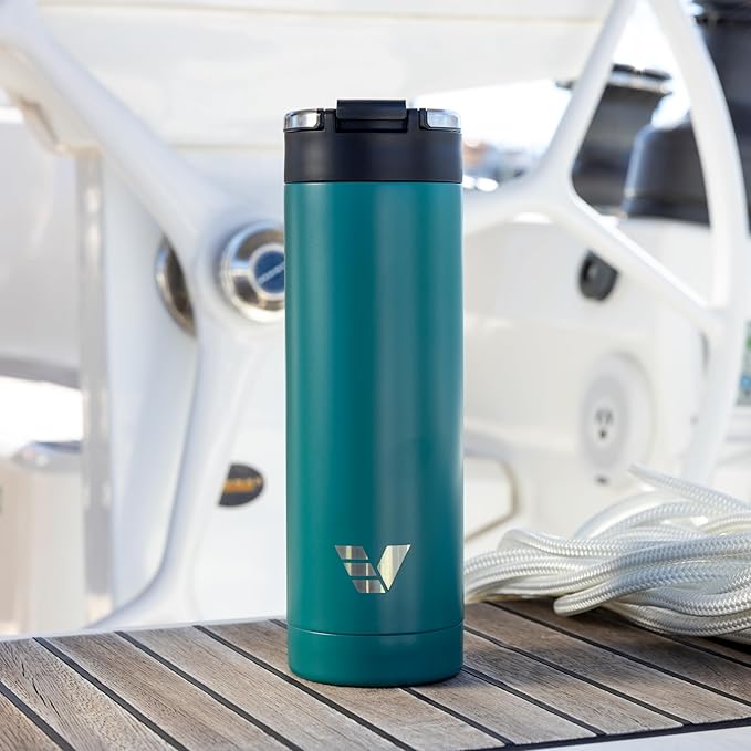 Maxi Stainless Steel Water Bottle 26oz - Double wall vacuum insulated | Integrated carry handle | leak proof flip top lid | Lightweight & stylish - Teal Green