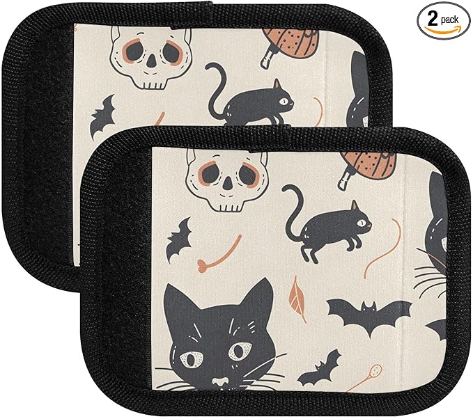 Cat and Skulls Luggage Handle Wrap for Suitcase Luggage Tags Handle Covers Identifiers Soft Decorations Travel Accessories 2 Pack