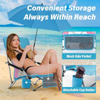 Homcosan Portable Low Folding Beach Chairs Set of 2 with Detachable Umbrellas - Lightweight Camping Chairs for Adults with Cup Holder & Storage Pockets, Carry Bag Included (Blue & Pink)